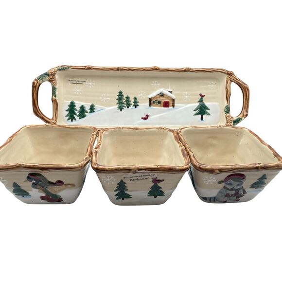 Heartland Four Piece Plater Three Dip Serving Bowls St Nicholas Square Christmas - Picture 1 of 14